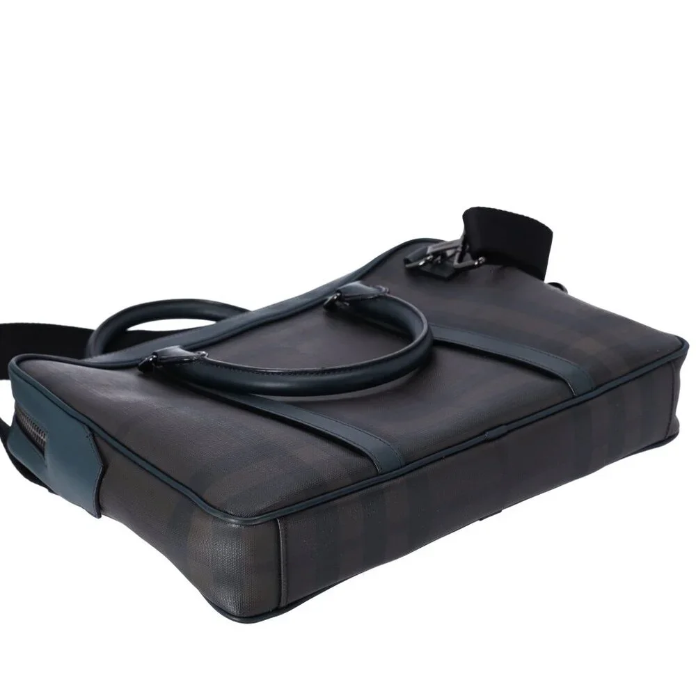 Burberry Business Bag Dark Brown Dark Green Black PVC Leather